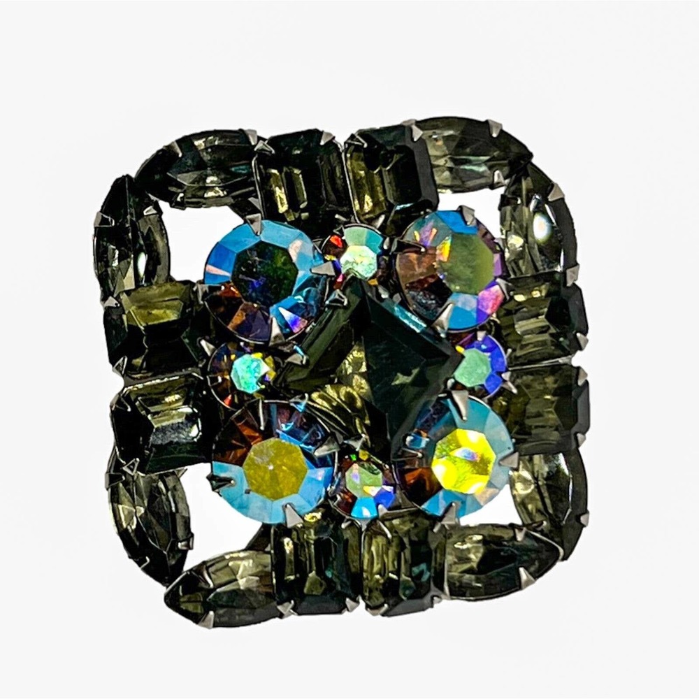 Vintage Judy Lee Brooch Gray Green Blue Iridescent
